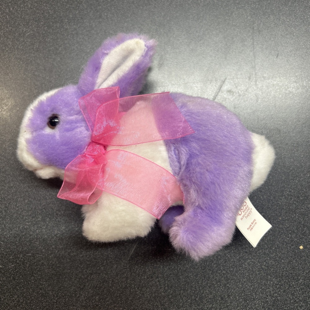 Vintage Russ Little Purple Bunny Rabbit Plush Stuffed Animal Easter Pink Bow